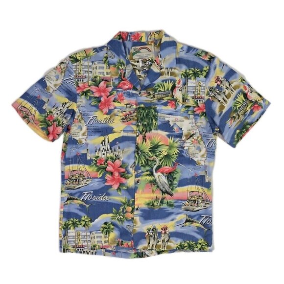 Vintage Paradise Found FLORIDA All Over Print Hawaiian Style Aloha Shirt Women S - Picture 1 of 7